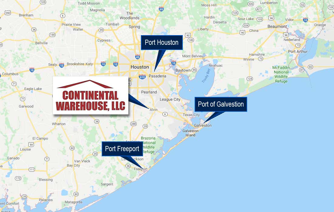 Map of Texas Shipping Ports